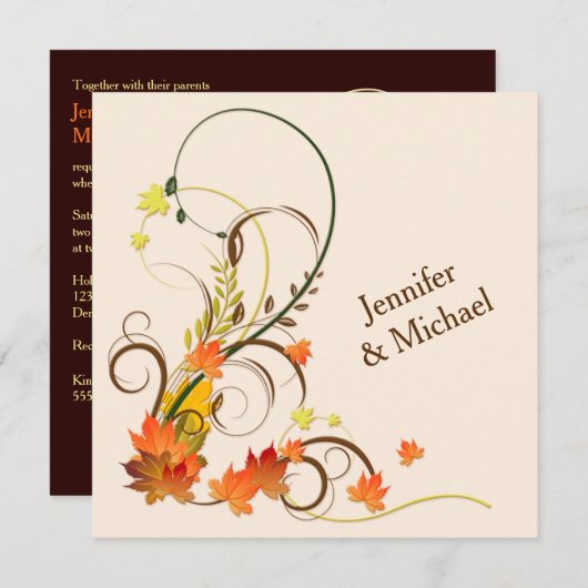 Abstracte herfstleien, wijnstokken, uitnodiging 2 (Voorkant / Achterkant)
