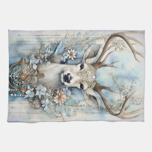 Abstracte herten hert hert modern gewei kerstbloem theedoek (Horizontaal)