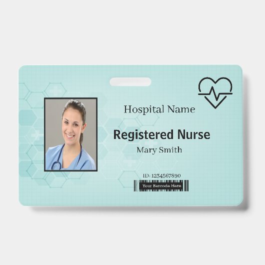 Abstracte Hexagon Medical Heat Beat Lifeline ID Badge (Voorzijde)