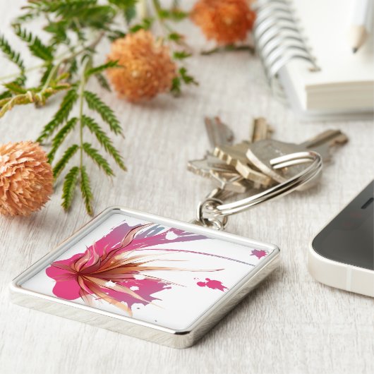 Abstracte Hibiscus Flower Sleutelhanger (Zijkant)