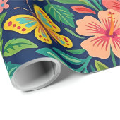 Abstracte Hibiscus Vlinders Inpakpapier (Rol Hoek)