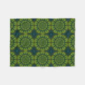 Abstracte Hippie Green & Navy Blue Flowers Ethnic Fleece Deken (Voorkant (Horizontaal))