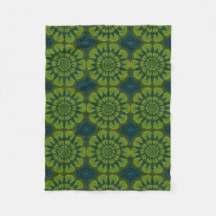 Abstracte Hippie Green & Navy Blue Flowers Ethnic Fleece Deken