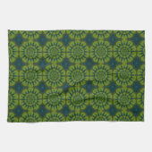 Abstracte Hippie Green & Navy Blue Flowers Ethnic Theedoek (Horizontaal)