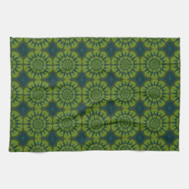 Abstracte Hippie Green & Navy Blue Flowers Ethnic Theedoek