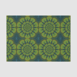 Abstracte Hippie Green & Navy Blue Flowers Ethnic Tissuepapier