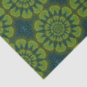 Abstracte Hippie Green & Navy Blue Flowers Ethnic Tissuepapier (Detail)