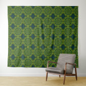 Abstracte Hippie Green & Navy Blue Flowers Ethnic Wandkleed (In Situ (horizontaal))