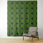 Abstracte Hippie Green & Navy Blue Flowers Ethnic Wandkleed (In situ)