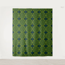 Abstracte Hippie Green & Navy Blue Flowers Ethnic Wandkleed