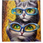Abstracte Hippie Joined Cats Wearing Glasses Douchegordijn (Voorkant)