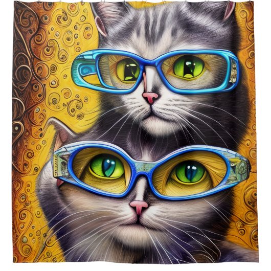 Abstracte Hippie Joined Cats Wearing Glasses Douchegordijn (Voorkant)