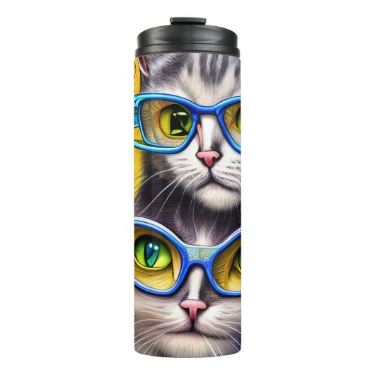 Abstracte Hippie Joined Cats Wearing Glasses Thermosbeker (Voorkant)