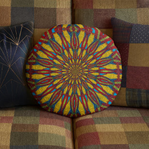 Abstracte Hippie Red en gele stammen uit etnische  Rond Kussen