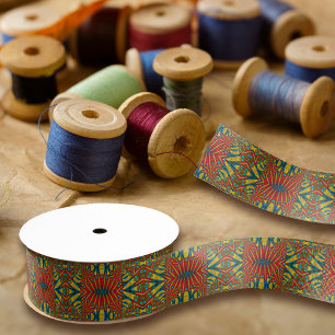 Abstracte hippie Red Yellow Blue Ethnic Trippy Grosgrain Lint