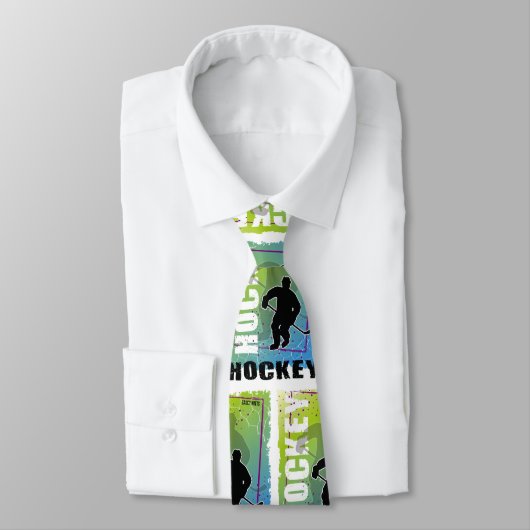 Abstracte Hockey Player Blue en Green Stropdas (Gebonden)