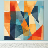 Abstracte hoeken van blauw en Sinaasappel Canvas Afdruk (Insitu (Houten vloer))