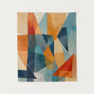 Abstracte hoeken van blauw en Sinaasappel Wandkleed