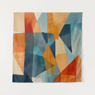 Abstracte hoeken van blauw en Sinaasappel Wandkleed