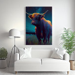 Abstracte hoge Koe in een gebied bij nacht kleurri Canvas Afdruk<br><div class="desc">Abstracte Koe in een gebied bij nacht kleurrijke canvas druk. Prachtige moderne koe in een landelijke weide 's nachts omringd door sterren.</div>