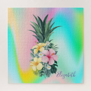 Abstracte holografische ananas tropische bloemen legpuzzel