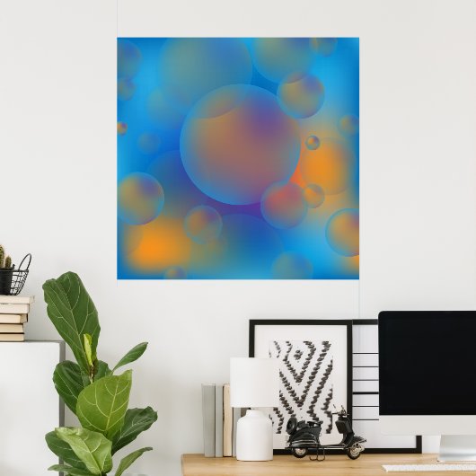 Abstracte holografische blauwe Oranje gradiënt bub Poster (Thuiskantoor)