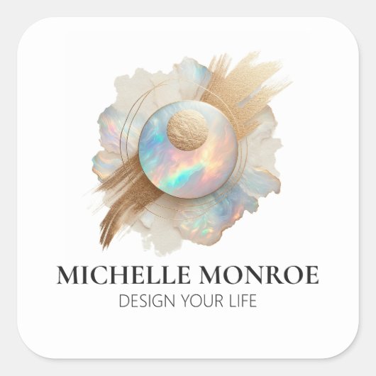 Abstracte Holografische Opal met Gouden Brushstrok Vierkante Sticker (Voorkant)
