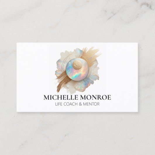 Abstracte Holografische Opal met Gouden Brushstrok Visitekaartje (Voorkant)