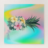 Abstracte Holografische Pineappel Tropische Bloeme Legpuzzel (Horizontaal)