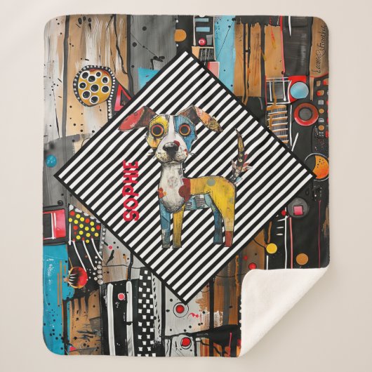 Abstracte hond gepersonaliseerd sherpa deken (Voorkant)