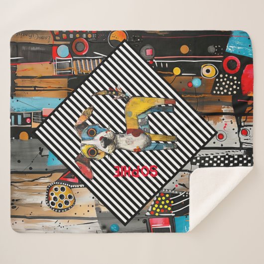 Abstracte hond gepersonaliseerd sherpa deken (Voorkant (horizontaal))