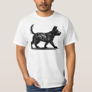 Abstracte hond lijnkunst Minimalistische krabbelh T-shirt