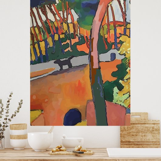 Abstracte hond op brug poster (Keuken)