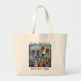 Abstracte honden blauw grote tote bag