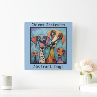 Abstracte honden blauw vierkante klok