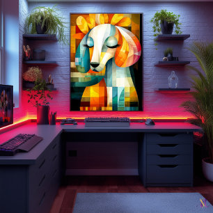 Abstracte honden kunst - Geometrisch dier ontwerp Poster