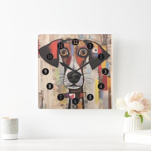 Abstracte hondengrootooghond vierkante klok (Huis)