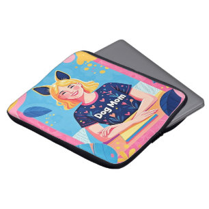Abstracte hondenmoeder in roze blauw laptop sleeve