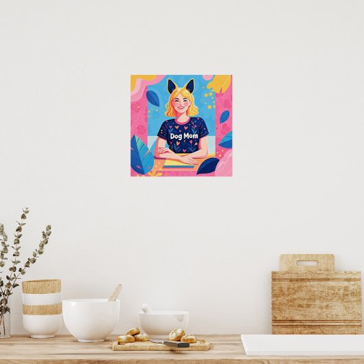 Abstracte hondenmoeder in roze blauw poster (Keuken)