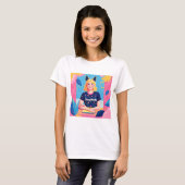 Abstracte hondenmoeder in roze blauw t-shirt (Voorkant volledig)