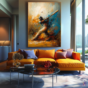 Abstracte honkbalspeler - Dynamic Sports Art Canvas Afdruk