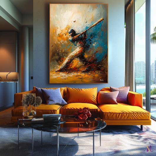 Abstracte honkbalspeler - Dynamic Sports Art Canvas Afdruk