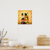 Abstracte Hoorns Kat Schedel Witchy AI Art Matte W Poster (Keuken)