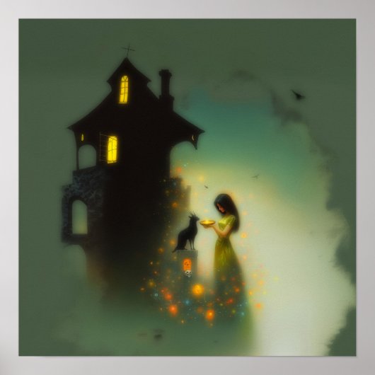 Abstracte Hoorns Kattenhuis Witchy AI Art Matte Va Poster (Voorkant)