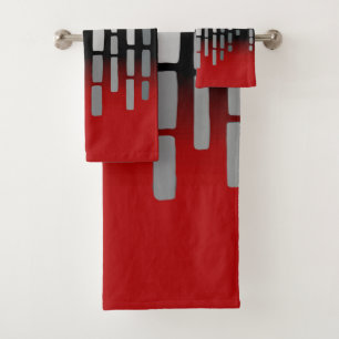 Abstracte horizon, rood, lichtgrijs, zwart bad handdoek