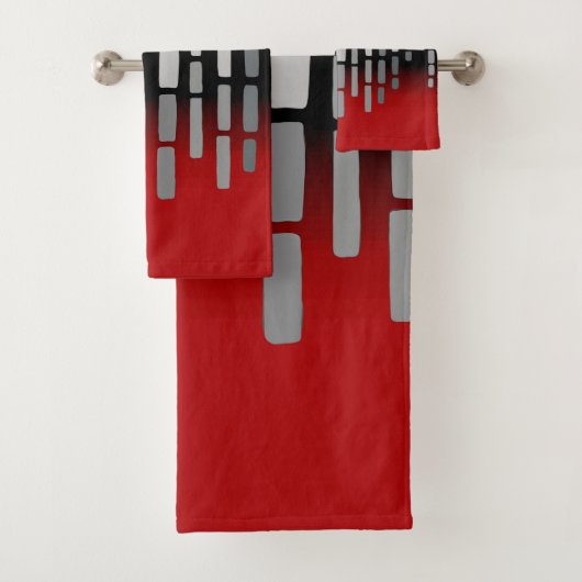 Abstracte horizon, rood, lichtgrijs, zwart bad handdoek (Insitu)