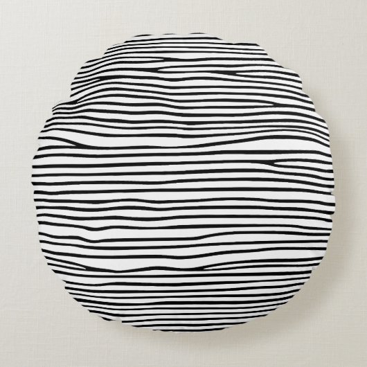 Abstracte horizontale lijnen_zwart rond kussen (Voorkant)