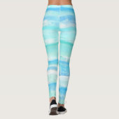 Abstracte horizontale strepen blauw turquoise wit leggings (Achterkant)