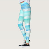 Abstracte horizontale strepen blauw turquoise wit leggings (Links)