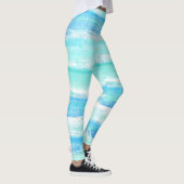 Abstracte horizontale strepen blauw turquoise wit leggings (Rechts)